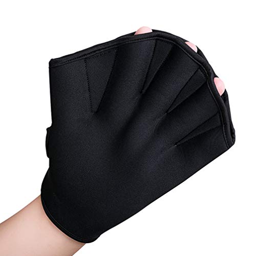 Garneck Webbed Swimming Gloves Aquatic Fit Training Gloves For Men Women Adult Children Fitness Water Resistance Gloves 1 Pair 2Mm (Black) #TOP14