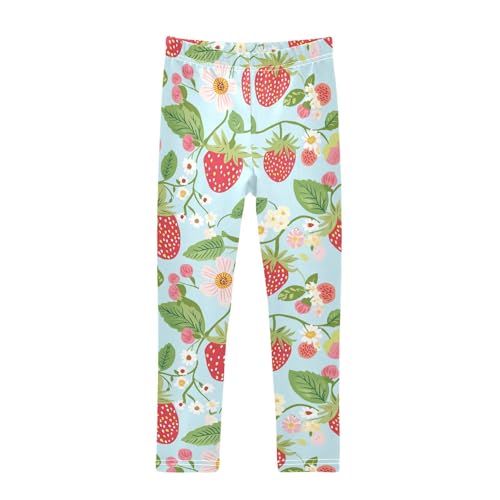 Wusikd Strawberries Girls' Leggings Toddler Doodles Flowers Kids Yoga Pants Dance Active Tights 4T