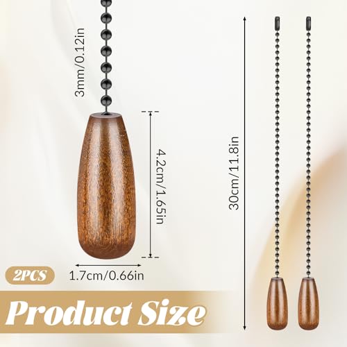 2 Pcs Ceiling Fan Pull Chain Extender Wooden Ceiling Fan Pull Chain Set Wooden Decorative Pendant Extension Chains 12 Inches Long 3mm Diameter Beaded Ball Chains with Connector - Thumbnail 2
