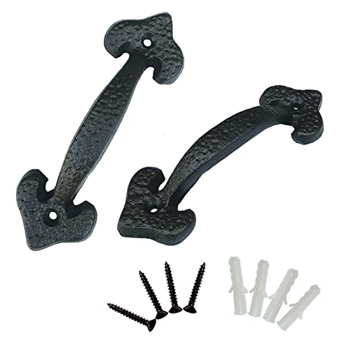 YMAISS 2packs Rustic Gate Handle,6.8in Cast Iron Sliding Barn Door Handle,Black Vintage Metal Gate Pull Handle, Fence Antique Long Cabinet Handles,Farmhouse Decor Metal Grab Bar,Sliding Door Pull