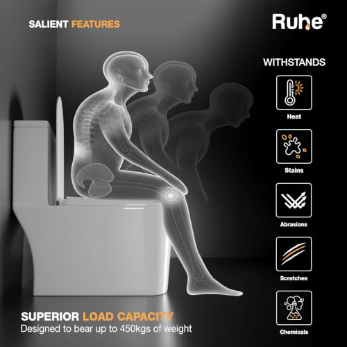 Image of Ruhe Fabia One-Piece Western Commode with Vortex Siphonic Flushing System | White Glossy Finish | S-Trap | Commode for Bathroom | UF Seat Cover, Rubber Gasket & Screws Included