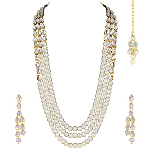 Image of Peora Traditional Maharani Haar Necklace with Earrings Bridal Jewellery Set Gift for Women
