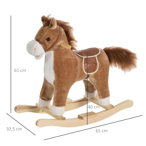 HOMCOM Kinder Schaukelpferd mit Tiergeräusche Braun 65 x 32,5 x 61 cm – Ansicht 3