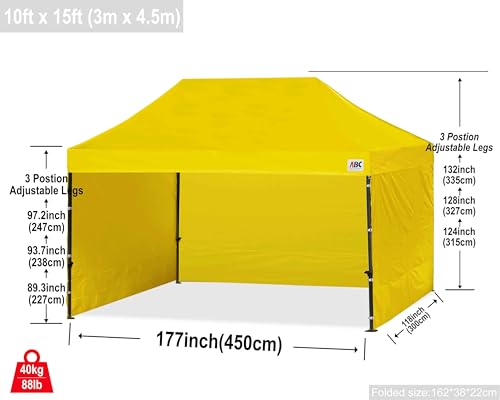 Image of ABCCANOPY Heavy Duty Easy Pop up Canopy Tent with Sidewalls 10x15, Yellow