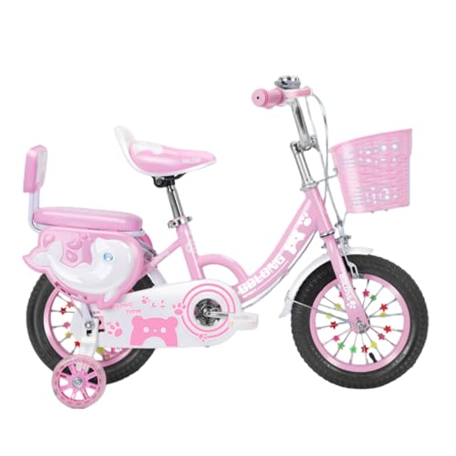 Bxzzuis 子供用自転車 12/14/16/18インチ 軽量カーボンスチールフレーム 高耐久タイヤ 安全ブレーキ サドル高さ調節可能 補助輪付き 初心者 男の子にも女の子 誕生日プレゼント 2歳?12歳向け キッズバイシクル (ピンク,14インチ)