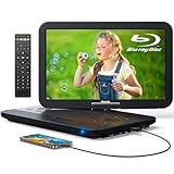 GOnavidio 15,4“ Lecteur DVD Blu Ray Portable avec câble HDMI, Rotatif à 270° HD 1920x1080, Lecteur Blue Ray Portable avec Batterie Rechargeable 5 Heures USB/SD (0511)