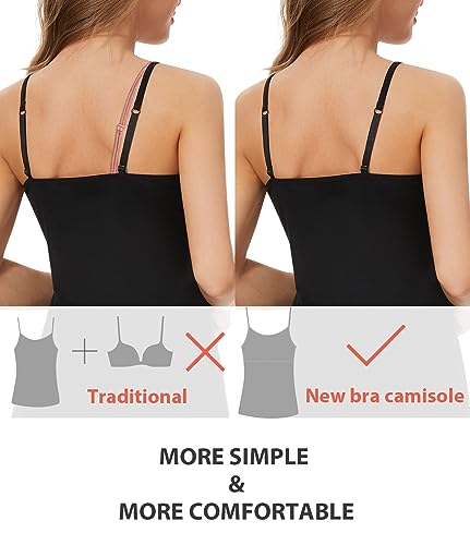 Komfokore 3 piezas de camiseta interior para mujer con sujetador de estante de algodón, tirantes ajustables, Negro/Gris oscuro/Azul Oscuro, L