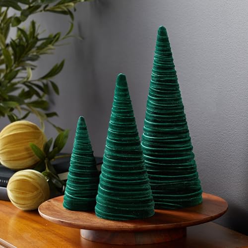 Image of Your Heart's Content Emerald Velvet Trees Set of 3, (Emerald)