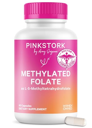 Pink Stork Folate: Methyl Folate - MTHFR Acid, Natural Form of Folic Acid for Pregnancy, Formulated...
