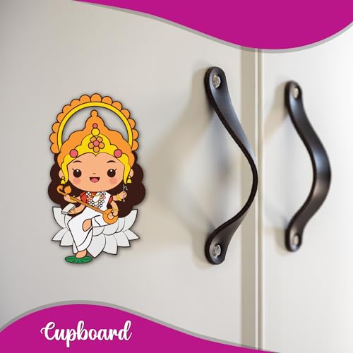 Image of Bhai Please Goddess Saraswati Wooden Fridge Magnet (Pack of 1) |Hindu God, Spiritual, Divine, Devotional, Housewarming Gift and Decorations