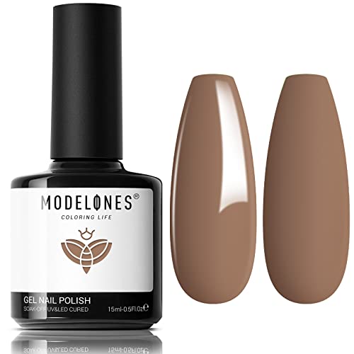 Modelones Gel Nail Polish, 15Ml Caramel Coffee Brown Gel Polish Soak Off Led Neutral Nude Brown Color Nail Gel Polish, Salon Diy Nail Art Manicure At Home Gift For Women Holiday, 0.5 Fl Oz. #TOP5