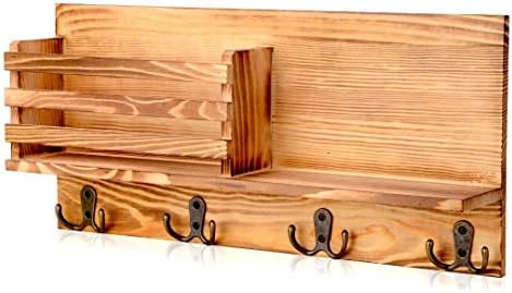 AXABING Mail Sorter Wall Mount Wood Key Holder Organizer Wall,Wooden Organizer with 4 Double Hooks,Suitable for home, office, corridor, kitchen Decoration and Storage