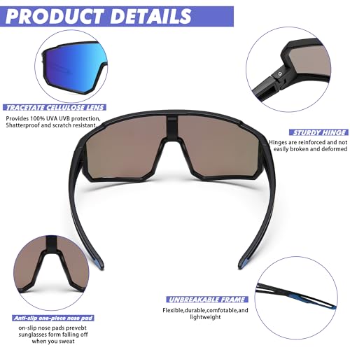 Kids Baseball Polarized Sunglasses, Sports Sunglasses for Boys Girls 6-14 Youth Sun Glasses for Cycling Running（Green/Blue Mirror+ Black/Blue Mirror）3