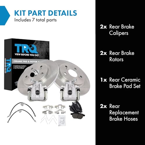 Image of TRQ Rear Brake Pad and Rotor Set Ceramic Calipers Compatible with 2009-2013 Toyota Matrix