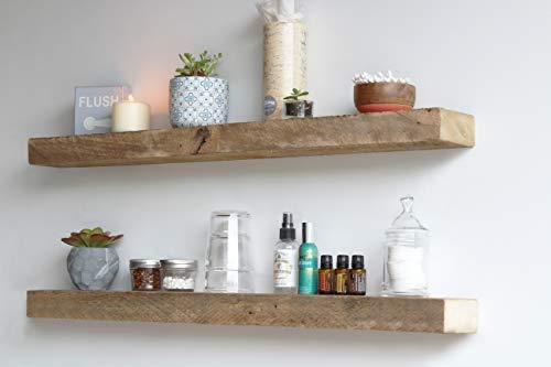 Urban Legacy Reclaimed Barnwood Floating Shelves - Set Of 2 - Amish Made In Lancaster County, Pa (Natural, 36"X 4.5"X 2") #TOP4