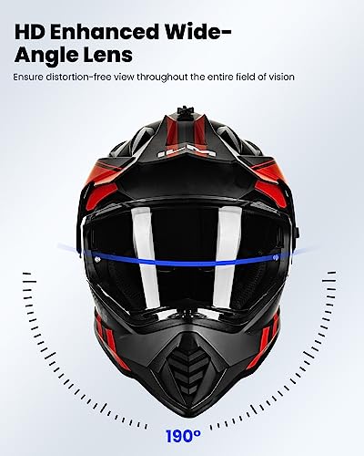 Miniatura 8 de Ilm Casco Moto Hombre Mujer Motocross Doble Visera Solar Certificado Ece Ws902,Rojo Negro,S