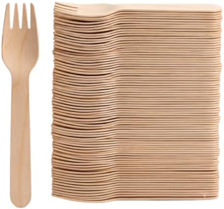 ABENA Wooden Forks, 16cm, Pack of 100, Disposable Birch Wood Forks