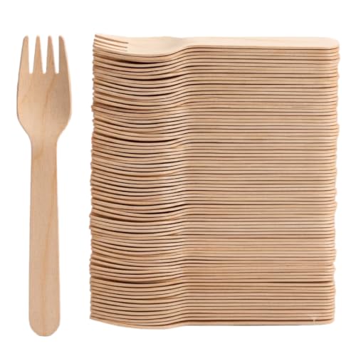 ABENA Wooden Forks 16cm Pack of 100 Disposable Birch Wood Forks