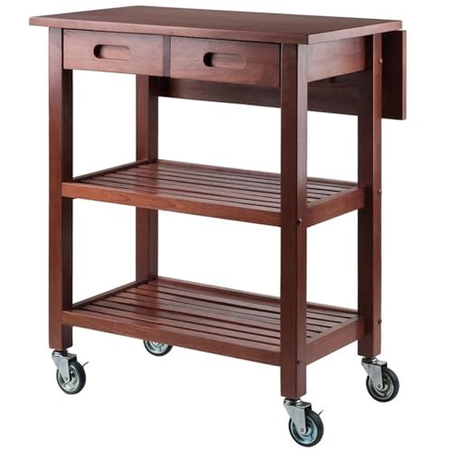 BOWERY HILL Solid Wood Kitchen Cart, Walnut Finish, Drop Leaf
