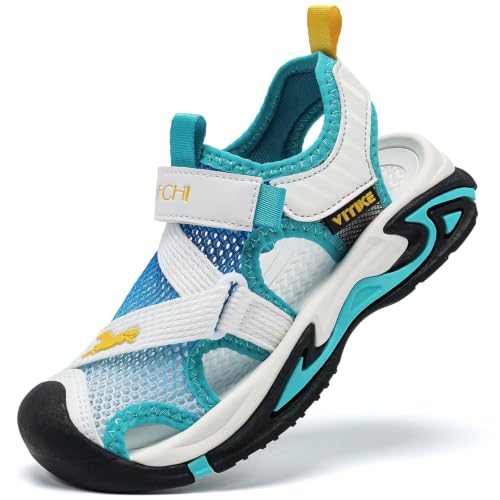 JMFCHI Sandalen Jungen Trekkingsandalen Kindersandale Geschlossene Mädchen Sommerschuhe Rutschfest Outdoor Sportsandalen Blau Weiß gr.38