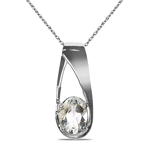 The Diamond Deal Lab Created Oval 6.00Mm London Blue Topaz Gemstone December Birthstone Heart Pendant Necklace Charm In 10K Solid White Gold With 18" Chain #TOP11