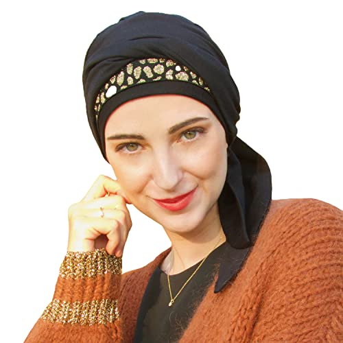 CAREBELL Foulard Oncologique avec des rubans longs Smooth Golden Print - Noir et doré Cover