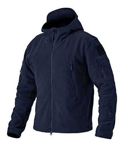 EKLENTSON Fishing Jackets for Men Tactical Fleece Outdoor Sport Windbreaker Jacket Winter Hoodie Full Zip Up Workwear Coats Navy,XL