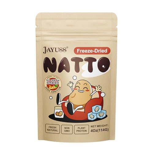 JAYUSS Japanese Natto Freeze Dried Natto Beans 4 Oz, Non-GMO Fermented Soybean, 0 Additives, Simply Rehydrate for Fresh Natto or Ready to Eat Snack, Topping, Made in Japan 114g