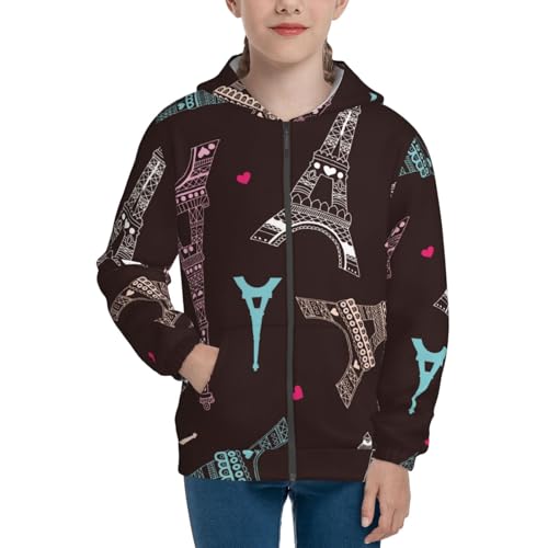 Eiffel Tower Kid Hoodies Boys Zip Up Sweatshirts Girls Pullover with Pocket3