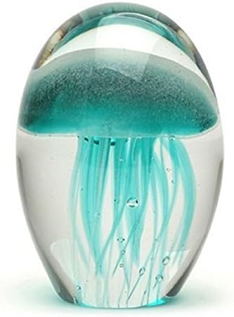 Dynasty Gallery Turquoise Glow in The Dark Hand Blown Glass Jellyfish Paperweight