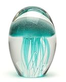 Dynasty Gallery Turquoise Glow in The Dark Hand Blown Glass Jellyfish Paperweight