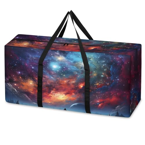 Glitter Galaxy Extra Large Moving Bags Heavy Duty Storage Bags Bright Galaxy Cloth Wrap Around Handles Double Zipper Reusable Convenient Foldable Storage Tote for Travel Camping Space Save