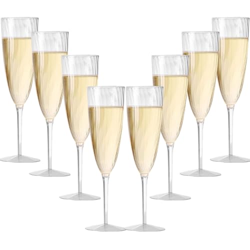 Toyhood 8 Pcs Clear Champagne Flutes, Reusable Toasting Glasses Plastic Champagne Flutes Party Wine Cups Cocktail Cups Plastic Flutes Glass for Party Wedding Christmas Partys (6 oz)
