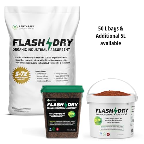 Image of FlashDry Super Spill Absorbent, 5L Bucket with Dispenser Lid, 100% Organic Coco Coir, Landfill Safe, OSHA Approved, Ideal for Absorbing Oil, Paint, Grease in Garages Kitchens Janitor Kits, Pack of 12
