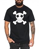 Tissu lourd 190 g/m² Tee Kiki Buggy Straw Hat Homme T-Shirt - Manga One Pirat Anime, Couleur:Noir, Taille:L