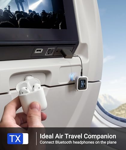 Syntech Airplane Bluetooth Transmitter Receiver For Airpods Or Headphones, Led Display Dual Pairs Low Latency Wireless Bluetooth 5.3 Audio Adapter With Extra Dual 3.5Mm Aux Adapter For Flight Car thumb #1