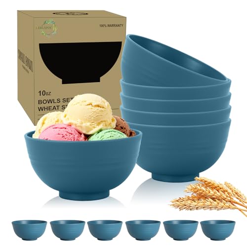 Image of Wheat Straw Bowls Set of 6, Unbreakable 10 OZ Small Bowls Set for Snack, Appetizers, Desserts, Microwave & Dishwasher Safe Alternative Plastic Bowls Reusable, Blue