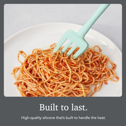 Image of Tovolo Flex Core Silicone Fork Aqua Seafoam Green Large Cooking Fork for Spaghetti Twirling Mixing Shredding, Heat Resistant Silicone Fork Kitchen Utensil, BPA Free Spaghetti Twirling and Cooking Fork