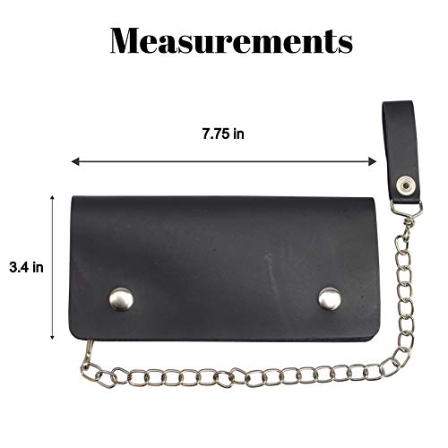 Marshal Men's Genuine Leather Long Chain Biker Wallet Black Billfold Trucker (Plain Black) #TOP3