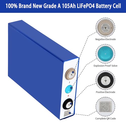 Image of EVE LiFePO4 Cell 3.2V 105Ah Grade A Battery Deep Cycle Lithium Iron Phosphate Rechargeable Battery with QR Code,Screws and Bus Bars