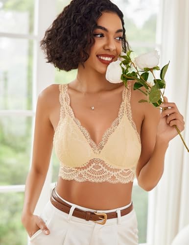 Image of Avidlove Lace Bralettes Womens Triangle Plunge Wireless Bras Camisole Tops Cami Strappy Sexy Soft