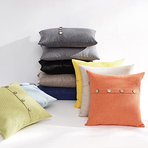 Meekio Set Of 2 Dark Gray Square Pillow Covers 18 X 18 Farmhouse Linen Pillow Covers With Coconut Buttons For Sofa Couch Living Room Bedroom Farmhouse Décor For The Home Housewarming Gifts #TOP5