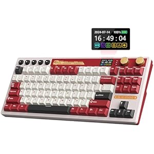 RK ROYAL KLUDGE M87 Mechanical Keyboard Wireless, 75 percent Gaming Keyboard 2.4Ghz/Bluetooth/USB-C Gasket RGB Keyboard US Layout with 7500mAh Battery, LCD Smart Display & Dual Knob, Cream Switch, Red