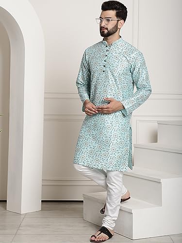 Image of SOJANYA (Since 1958 Men's Silk Blend Printed Kurta and Churidar Pyjama Set
