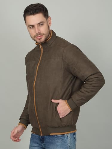 Image of Cantabil Solid Beige Full Sleeves Mock Neck Regular Fit Men's Casual Reversible Jacket | Casual Winter Jackets for Men | Mens Jackets for Winter Wear (P MJKT00239)