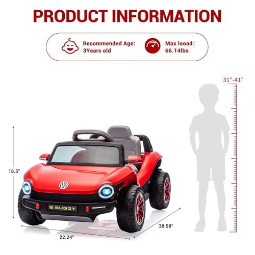 GarveeLife 12V Kids Ride On Car Licensed Volkswagen Beetle Electric Ride On Toy for Toddlers 4 Wheeler Vehicle with Parental Remote, Battery Level Display, LED Lights, USB, Horn, Music, Red by GarveeLife - Used condition - Image 6