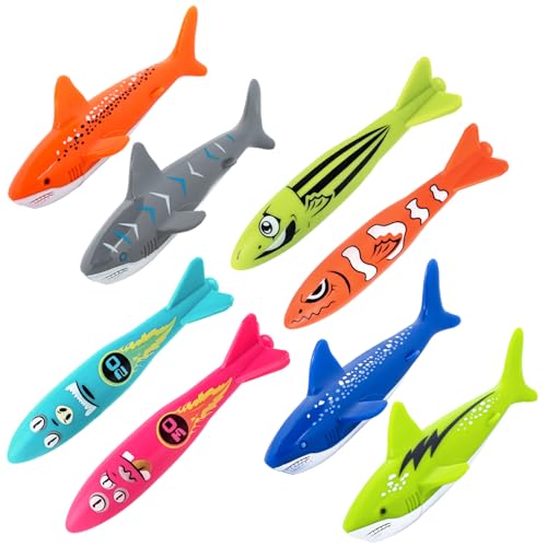 Korlon Tec Pool Toys for Kids Ages 4-8, 8 Pcs Underwater Pool Torpedo Bandits Gliding Shark Diving Toys for Kids Ages 8-12