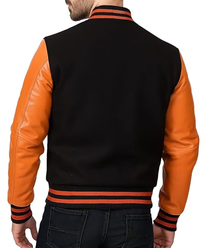 Image of Mens Varsity Letterman Baseball Bomber Jacket | Casual Fashion Wool & Faux Leather College /High School Jackets