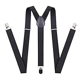 chiyu-yang Kids Toddler Baby Suspenders Bow Tie for Boys and Girls Strong Metal Clips Adjustable Design Elastic Classic Accessory (Black, 34 Inch(7-14 Years)