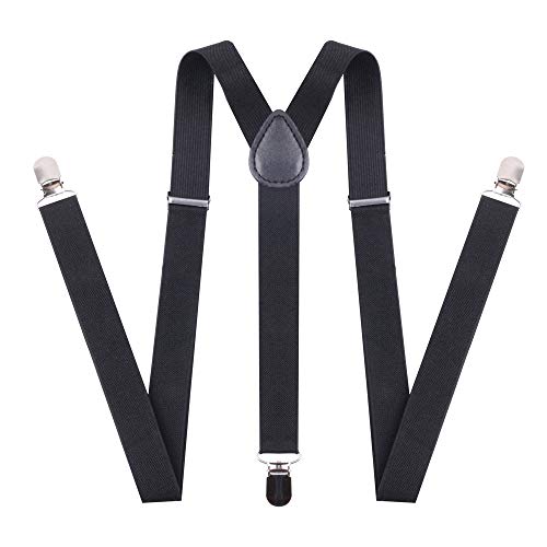 Suspenders for Kids Toddler Baby - Adjustable Y-Back Design Elastic Classic Accessory with Jeans Metal Clips - black - Large